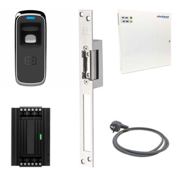 Vingerscanner met elektrische deuropener inclusief controller, voeding en netvoedingskabel Vingerscanner met elektrische deuropener inclusief controller, voeding en netvoedingskabel