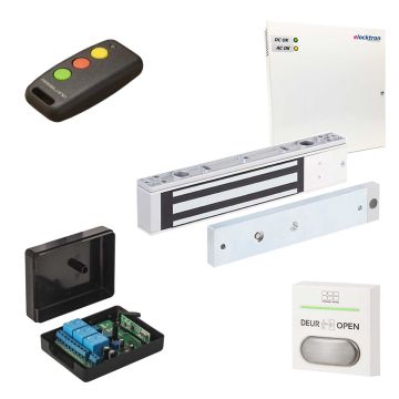 complete set kleefmagneet met afstandsbediening, handzender en ontvanger, voeding, netvoedingskabel en een drukknop 