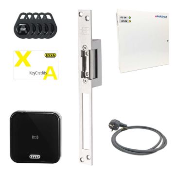 Compleet toegangssysteem elektrische deuropener met wandlezer van Evva Airkey, inclusief 10 keycredits en 5 gebruikerstags. 