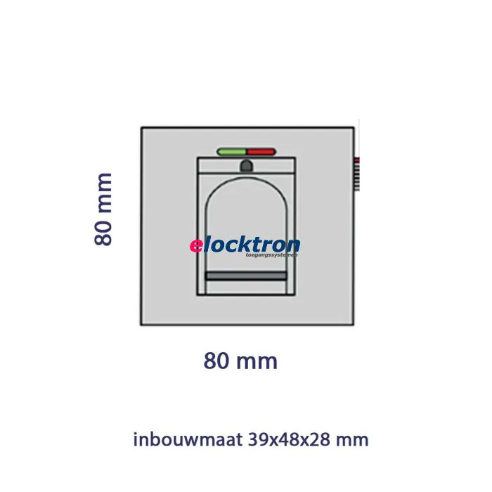 Afmetingen vingerscanner basic vierkant, inbouw
