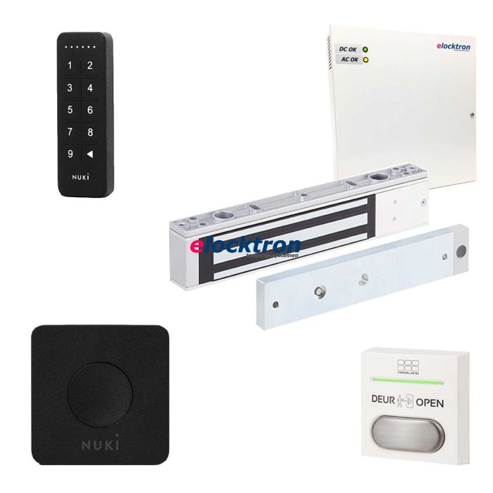 Nuki afstandsbediening en opener met kleefmagneet, drukknop, voeding en netvoedingskabel