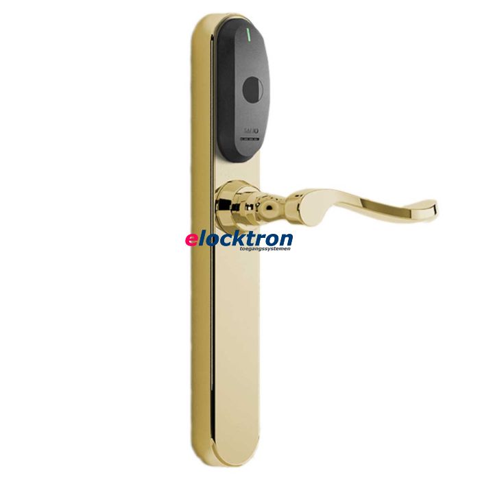 Salto KS elektronisch deurbeslag smal messing gepolijst met bijpassende deurklink